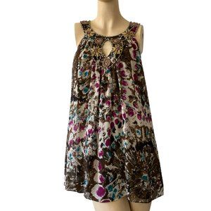 Vintage Eci New York Women's Beaded Multicolored Color dye Tunic Blouse Size 14